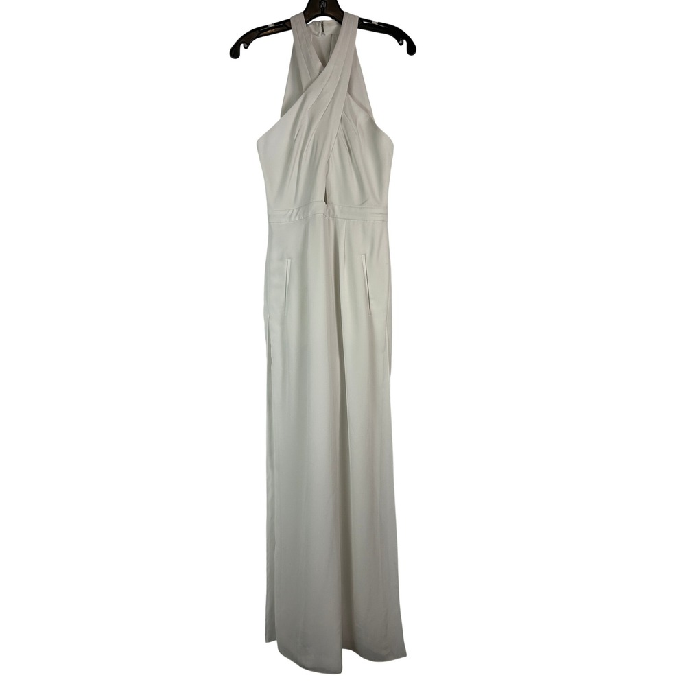 BCBGMAXAZRIA Josselyn White Bridal Jumpsuit Halter Wide Leg Reception Outfit 4